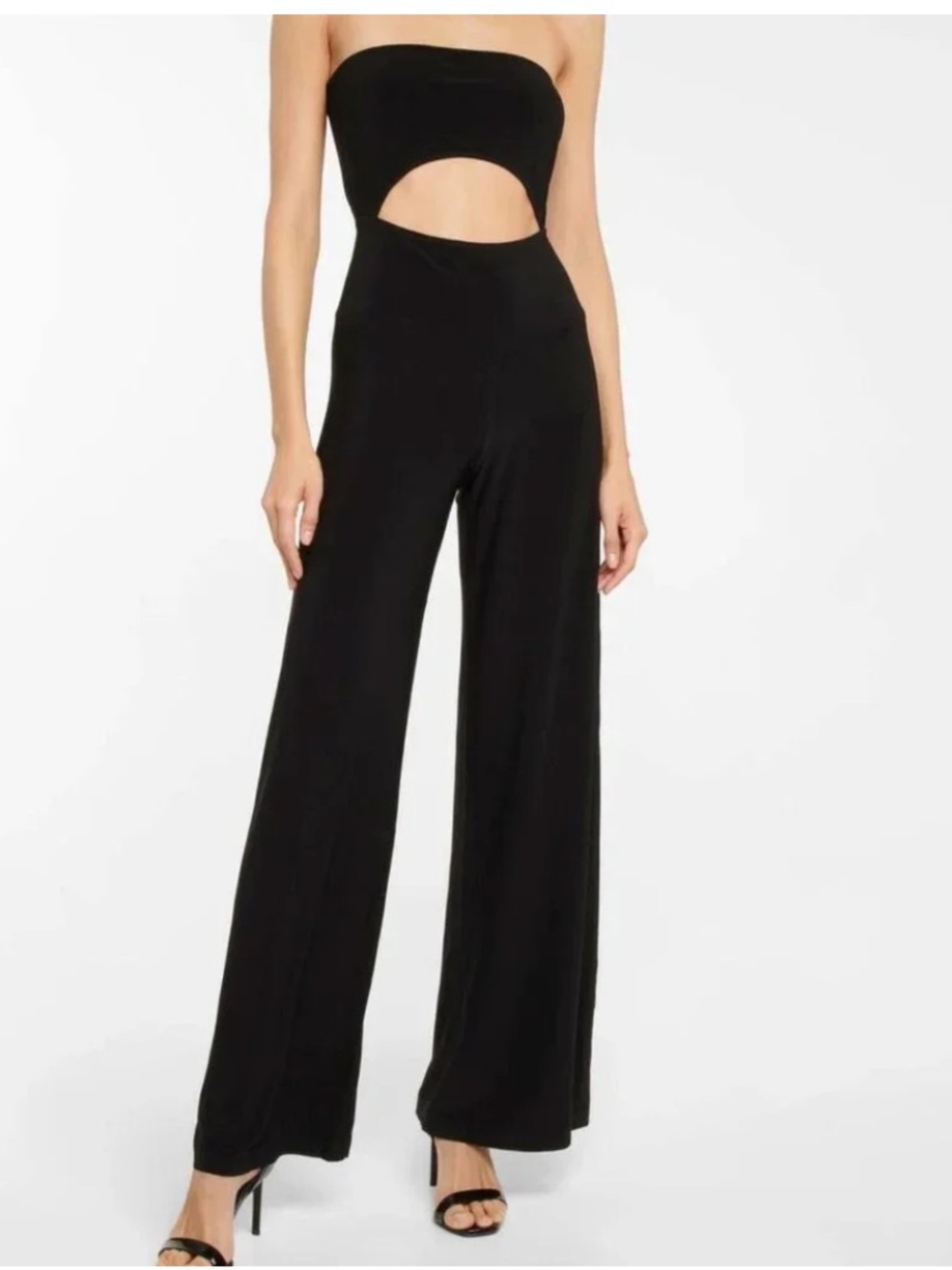 Norma Kamali Black Strapless Cutout Wide-Leg Jumpsuit